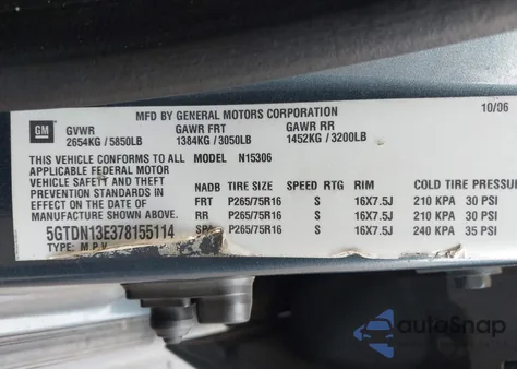 2007 Hummer H3 Suv z USA, uszkodzony, nr VIN 5GTDN13E378155114